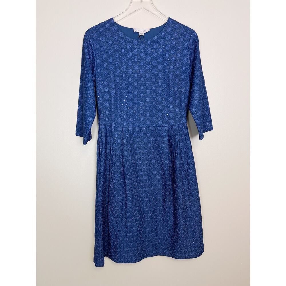 NWT Victoria Road Women Blue Sequin Embroidered Modest Classy Dress Size XS